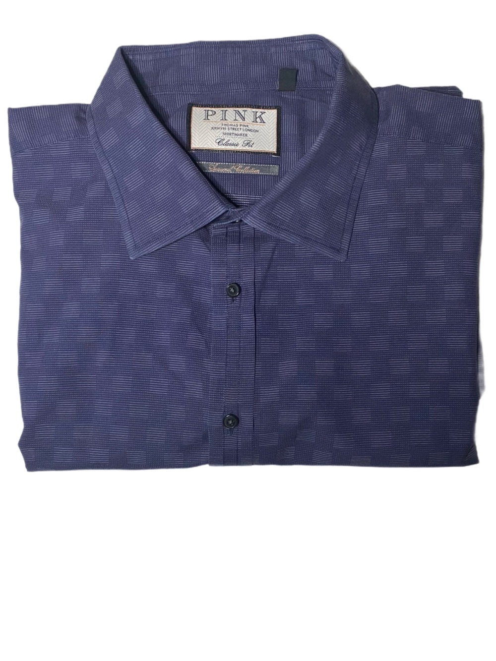 Thomas Pink Men's Dress Shirt Blue Herringbone Check Size 19-37 1/2